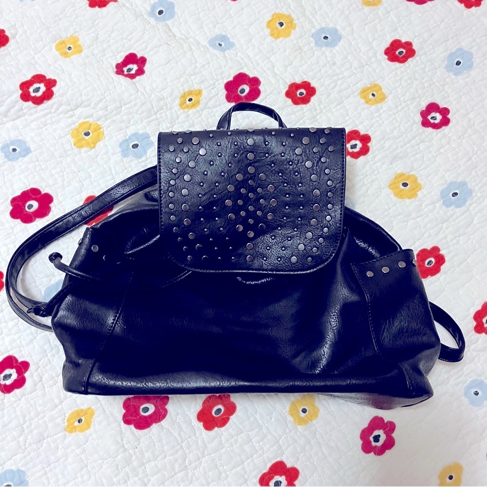 Backpack Leather Bag SAM & HADLEY Large Double Studded Pockets Adj Straps NWOT